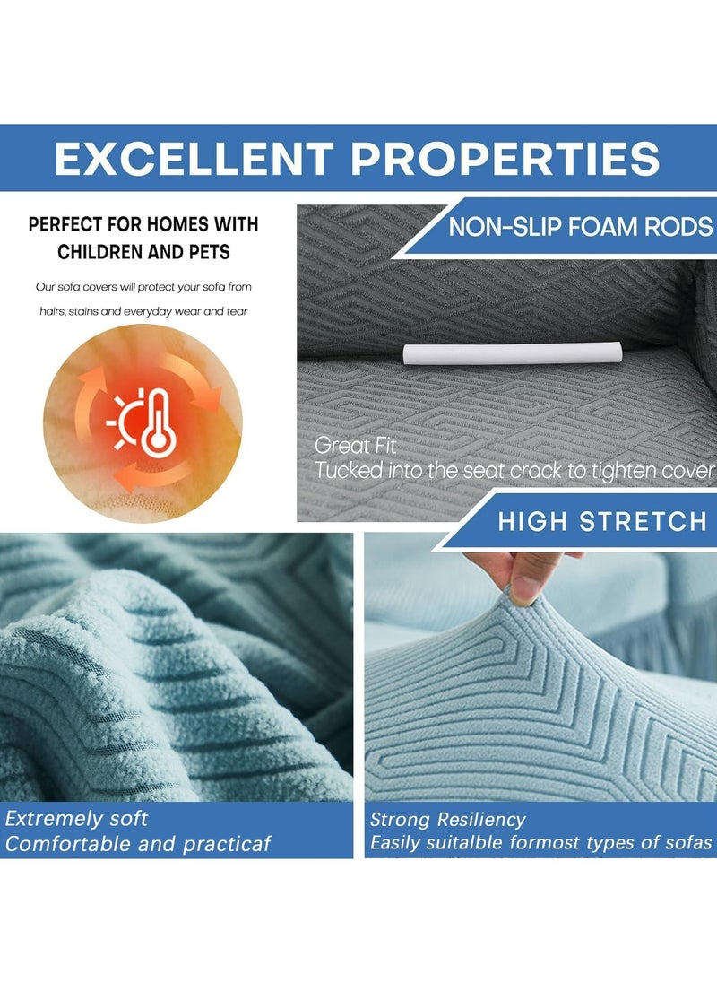 Dominy Sofa Cover with Skirt, Stretch Sofa Slipcover Spandex Non-Slip Soft Couch Covers, Washable Furniture Protector with Anti-Skid Foam and Thick Elastic Cord for Kids (Blue, 3 Seater)  - Image 3