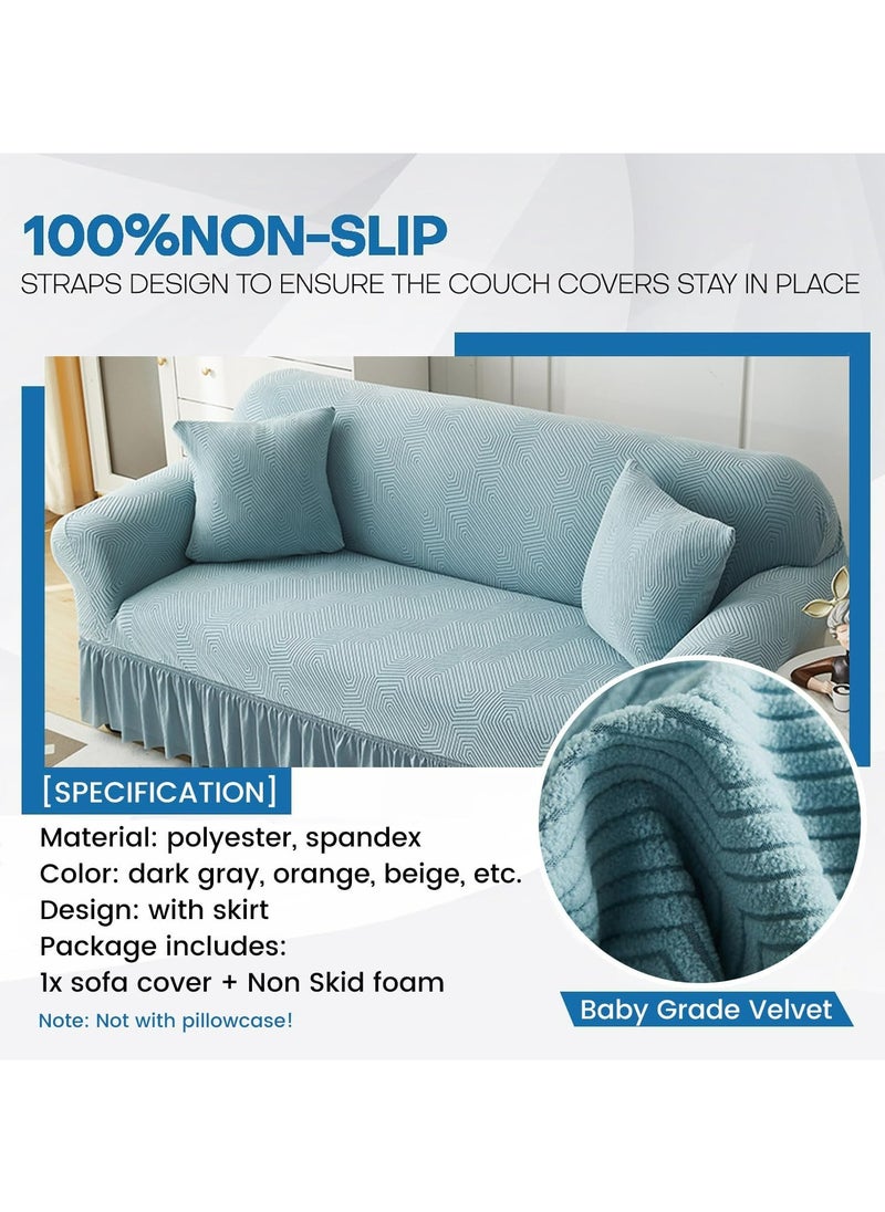 Dominy Sofa Cover with Skirt, Stretch Sofa Slipcover Spandex Non-Slip Soft Couch Covers, Washable Furniture Protector with Anti-Skid Foam and Thick Elastic Cord for Kids (Blue, 3 Seater)  - Image 4