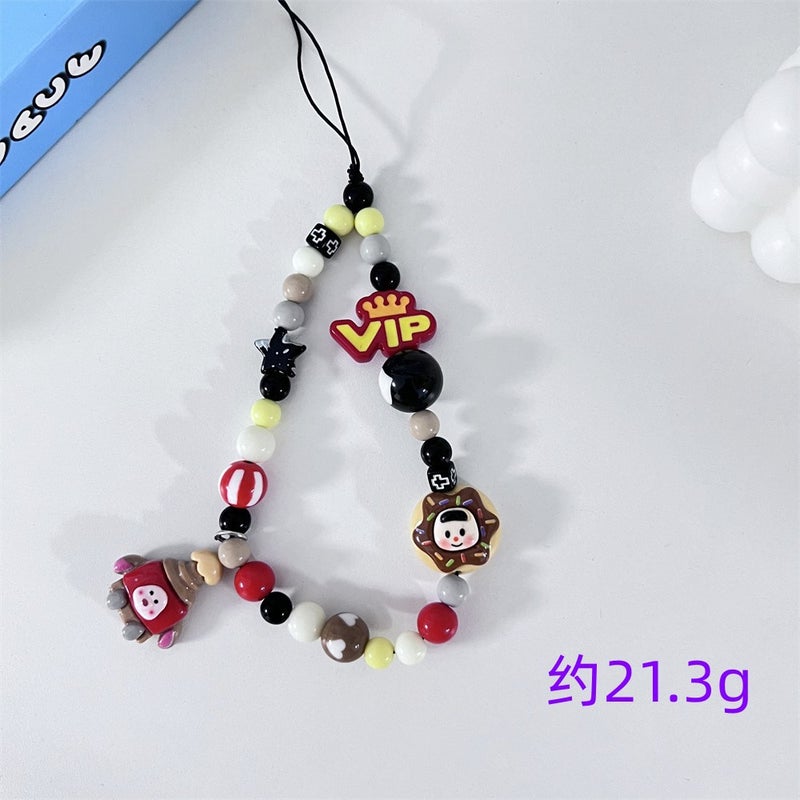 Cute little police camera drop-resistant beaded mobile phone chain ccd hanging chain earphone chain bag hanging ornament girlfriends gift - Image 1