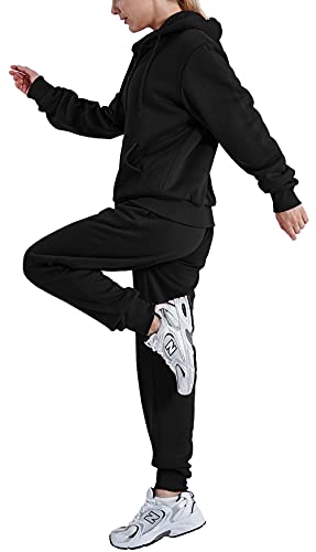 LeeHanTon Sherpa Matching Lounge Jogger Sets for Women Going Out Thick Active 2 Piece Set Fleece Zip Up Hoodie Jacket Pants Set Black Large - Image 5