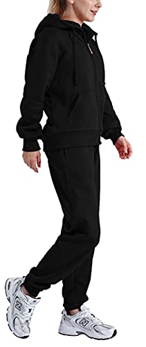 LeeHanTon Sherpa Matching Lounge Jogger Sets for Women Going Out Thick Active 2 Piece Set Fleece Zip Up Hoodie Jacket Pants Set Black Large - Image 4
