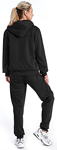 LeeHanTon Sherpa Matching Lounge Jogger Sets for Women Going Out Thick Active 2 Piece Set Fleece Zip Up Hoodie Jacket Pants Set Black Large - Image 2