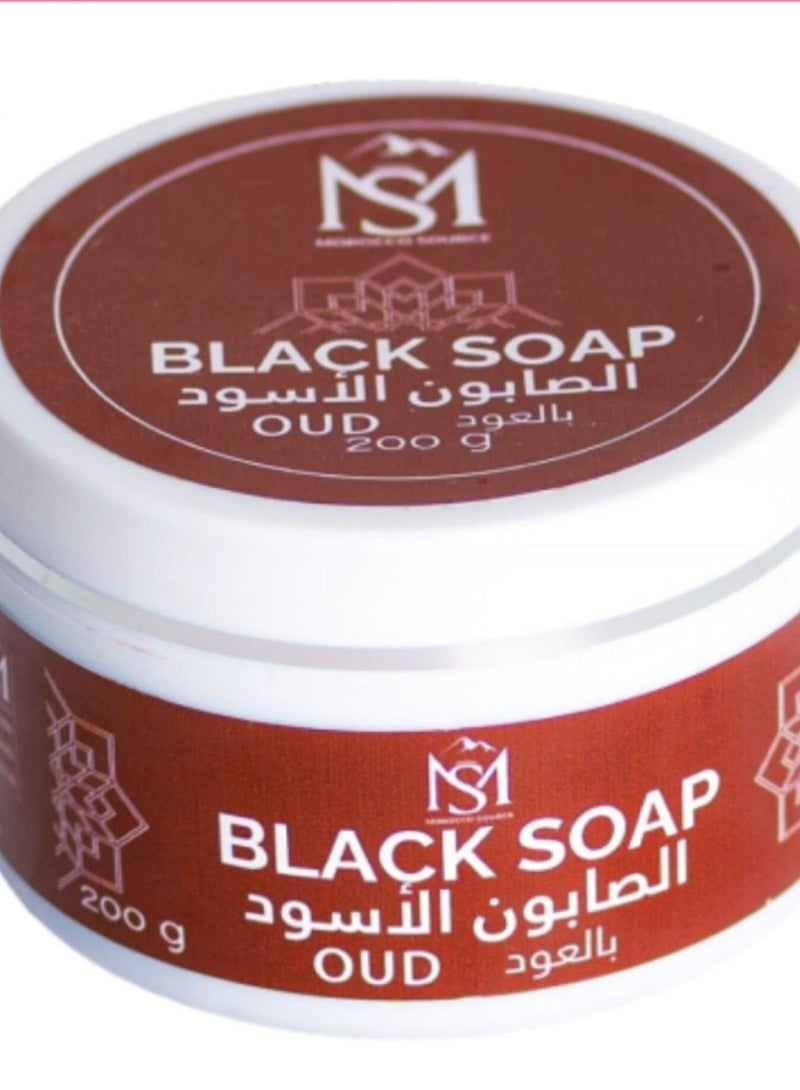 المصدر المغربي  الصابون الأسود المغربي بالعود 200 جرام - Image 1