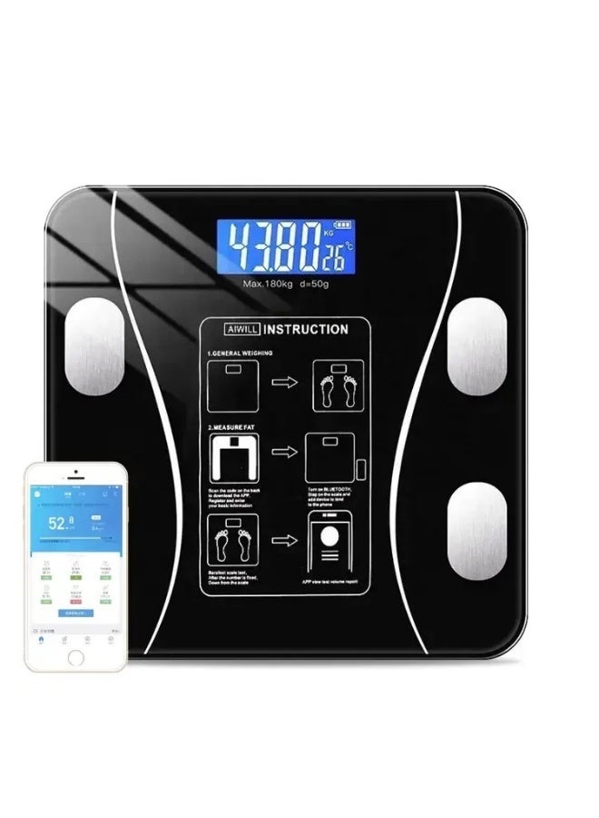 ميزان ذكي لقياس الدهون في الجسم حتى 180 كجم – ميزان وزن رقمي بتقنية البلوتوث مع مؤشر BMI وشاشة LCD وتطبيق للجوال – ميزان حمام صحي - Image 1