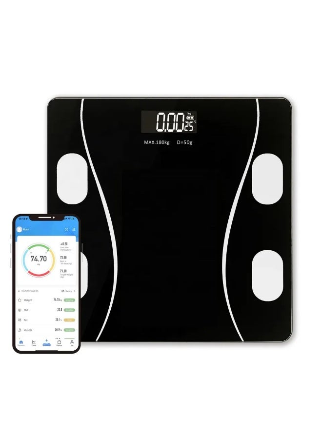 ميزان ذكي لقياس الدهون في الجسم حتى 180 كجم – ميزان وزن رقمي بتقنية البلوتوث مع مؤشر BMI وشاشة LCD وتطبيق للجوال – ميزان حمام صحي - Image 4