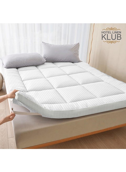 Deyarco Soft Comfort Single Mattress Topper - 85GSM Microfiber 1 cm Stripe Super Soft Fabric - 500GSM Soft, Firm ,and Extra Thick Fibersheet with 4 sides Elastic Bands-Size: 100 x 200cm ,White