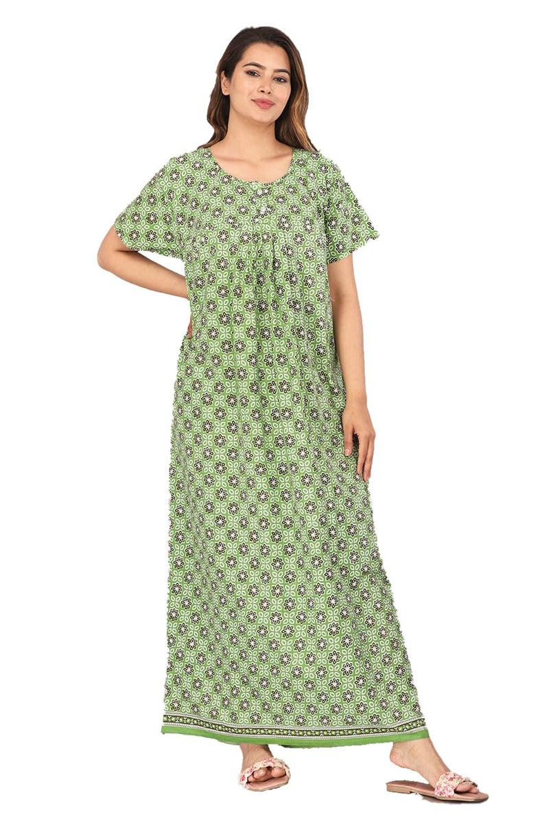 Monique Brand Cotton Nighty for Women — Floral Printed Stylish Night Gown, Comfortable Sleepwear Long Nightwear, Maxi- Free Size (Size - M to XXL-44) - Image 1