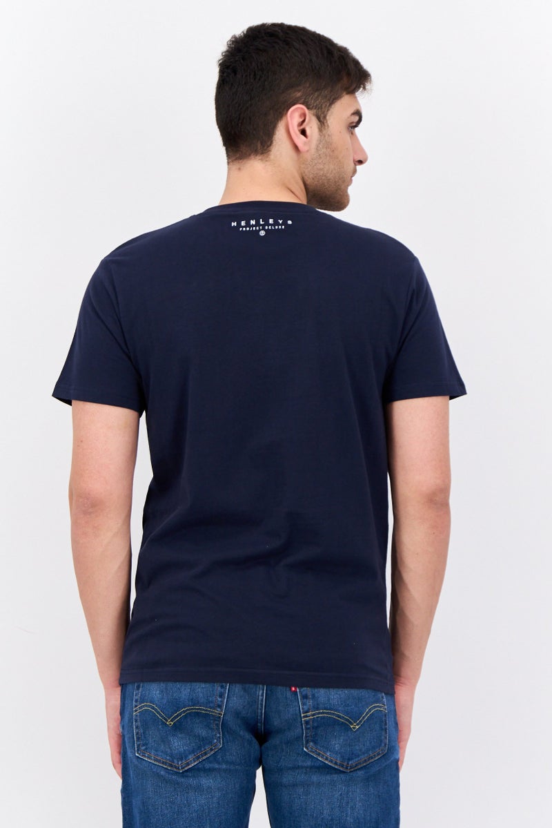 Henleys Men Crew Neck Short Sleeves Brand Logo Kilhen T-Shirt, Navy - Image 3