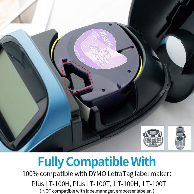 لايبل كينجدوم شريط ملصقات بديل متوافق مع عبوات Dymo Letratag، شريط ملصقات بلاستيكي شفاف 16952 لصانع الملصقات Dymo Letratag Lt-100H Lt-100T Plus Qx50، 1/2 بوصة × 13 قدمًا، عبوة من 4 قطع - Image 2