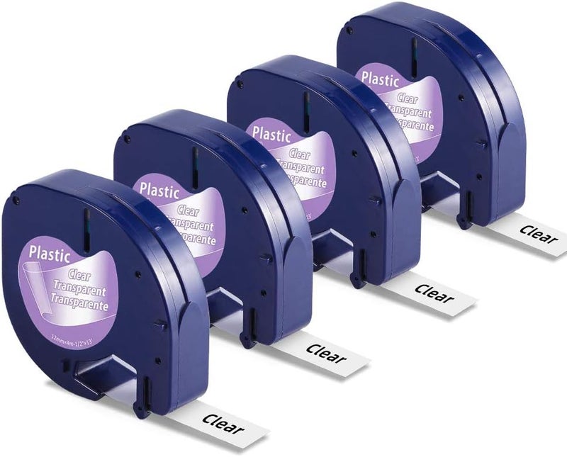 لايبل كينجدوم شريط ملصقات بديل متوافق مع عبوات Dymo Letratag، شريط ملصقات بلاستيكي شفاف 16952 لصانع الملصقات Dymo Letratag Lt-100H Lt-100T Plus Qx50، 1/2 بوصة × 13 قدمًا، عبوة من 4 قطع - Image 1