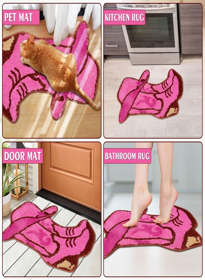 Hexagram Cowgirl Bathroom Rug, Western Bathroom Decor for Girl, Cute Bath Mat Indoor, Pink Non Slip Strong Absorbent Soft Washable Round Bath Mat for Tub, Bathtub, Shower Room, Bedroom - Image 4