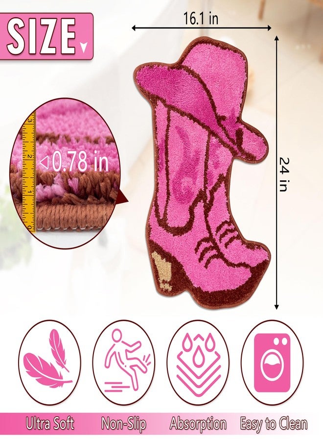 Hexagram Cowgirl Bathroom Rug, Western Bathroom Decor for Girl, Cute Bath Mat Indoor, Pink Non Slip Strong Absorbent Soft Washable Round Bath Mat for Tub, Bathtub, Shower Room, Bedroom - Image 2
