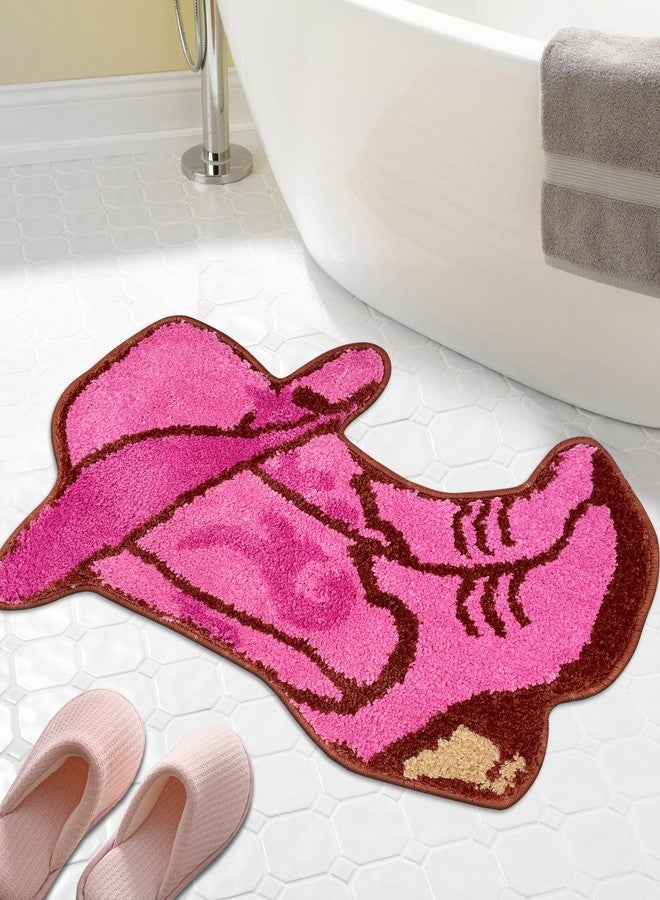 Hexagram Cowgirl Bathroom Rug, Western Bathroom Decor for Girl, Cute Bath Mat Indoor, Pink Non Slip Strong Absorbent Soft Washable Round Bath Mat for Tub, Bathtub, Shower Room, Bedroom - Image 3