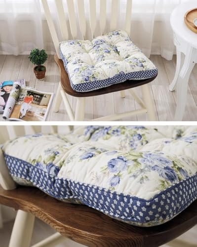 Huierxun Boho Cotton Quilted Chair Cushion for Dining Chairs Non Slip Soft Comfortable Chair Pads with Ties Patchwork Printed Seat Cushion for Kitchen Chairs Office Chairs Pattern H16x16 - Image 3