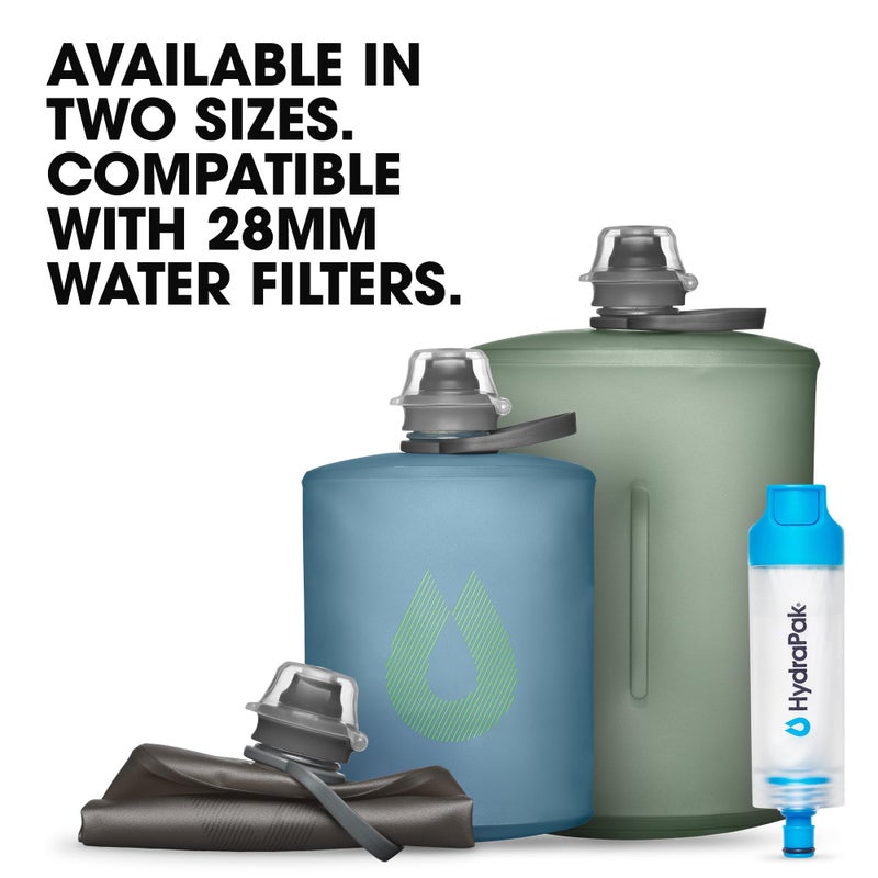 HydraPak Stow Collapsible Water Bottle â€“ 500ml â€“ Ultralight, Leak-Proof, BPA-Free, Filter Compatible Travel & Hiking Flask - Mammoth Grey - Image 5