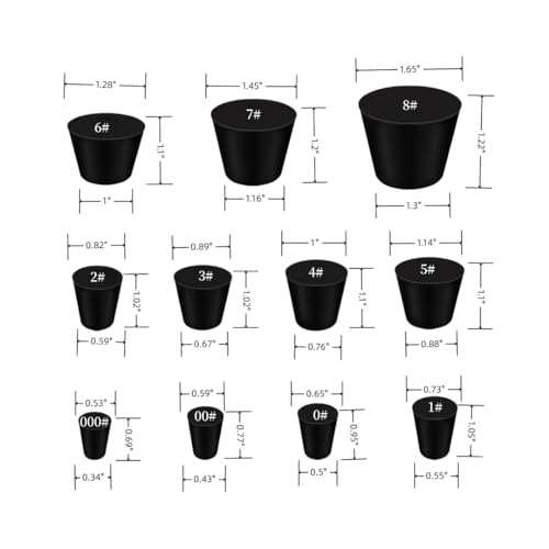 Newflager 21 Pack Solid Rubber Stopper, Black Lab Plug, 000# - 8# Sizes Assortment, 11 Assorted Sizes - Image 2