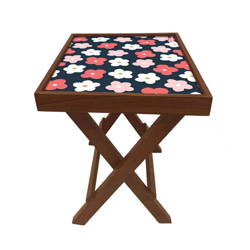 Nutcase Designer Teak Wood Side Table Folding Wooden Bedside Coffee Outdoor Picnic Table Cute Flower Pink and White - Image 5