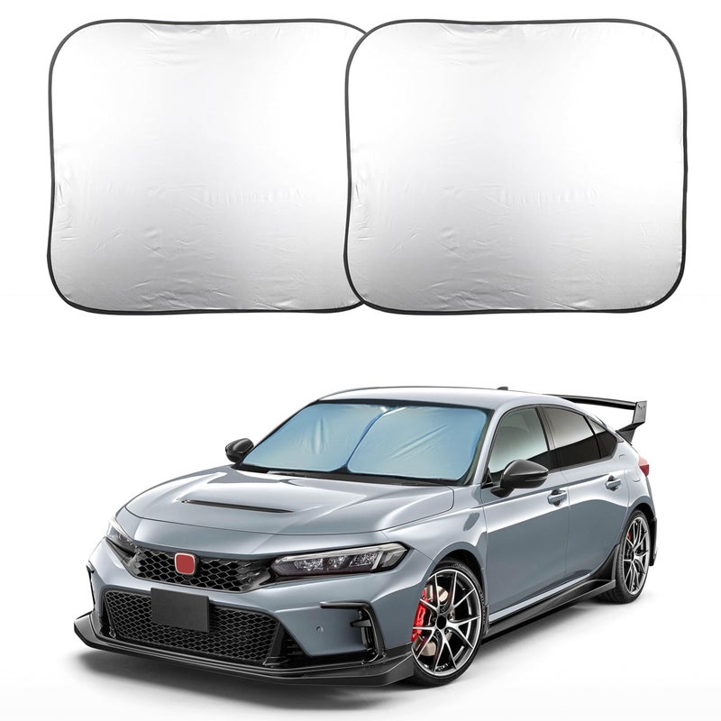 EcoNour 2Piece Foldable Car Front Window Sun Shade 240T Polyester UV Protection Heat Blocker Windshield Shade Durable Design Upgraded Universal Fit 29 L x 235 W - Image 3