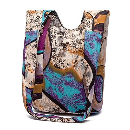 Coton Pose Women Shoulder Handbags Fashion canvas Hippie Crossbody Bags Bohemian Animal Prints Hobo Bags (Purple black) - Image 2