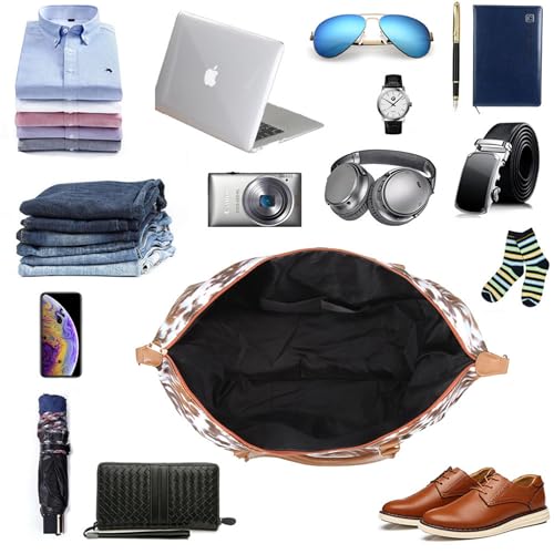 XinblueCo Brindle Cow Print Weekender Bag Duffle Bag For Women Large Travel Tote Bag Overnight Weekend Bags With Shoulder Strap - Image 4