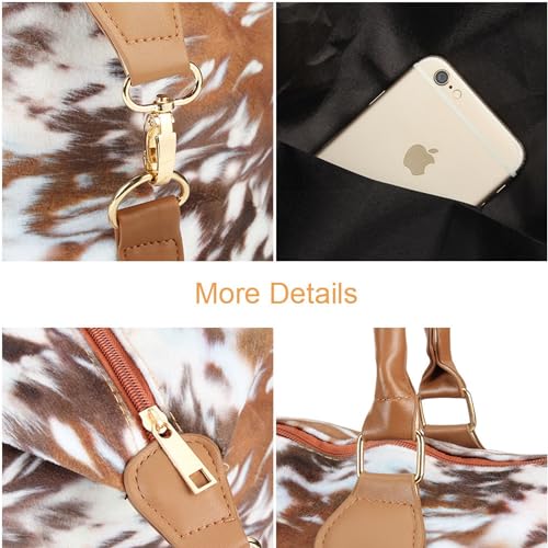 XinblueCo Brindle Cow Print Weekender Bag Duffle Bag For Women Large Travel Tote Bag Overnight Weekend Bags With Shoulder Strap - Image 5