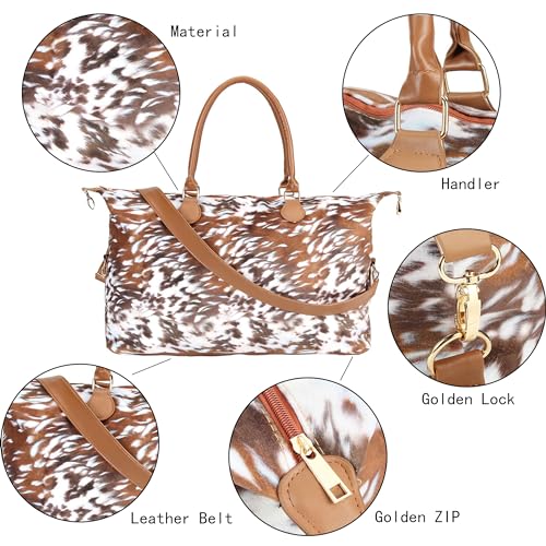 XinblueCo Brindle Cow Print Weekender Bag Duffle Bag For Women Large Travel Tote Bag Overnight Weekend Bags With Shoulder Strap - Image 3
