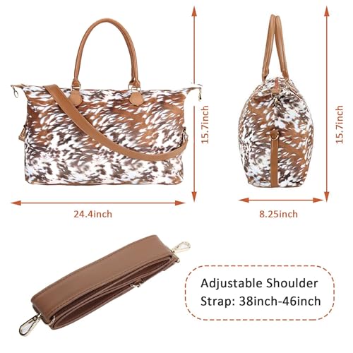 XinblueCo Brindle Cow Print Weekender Bag Duffle Bag For Women Large Travel Tote Bag Overnight Weekend Bags With Shoulder Strap - Image 2