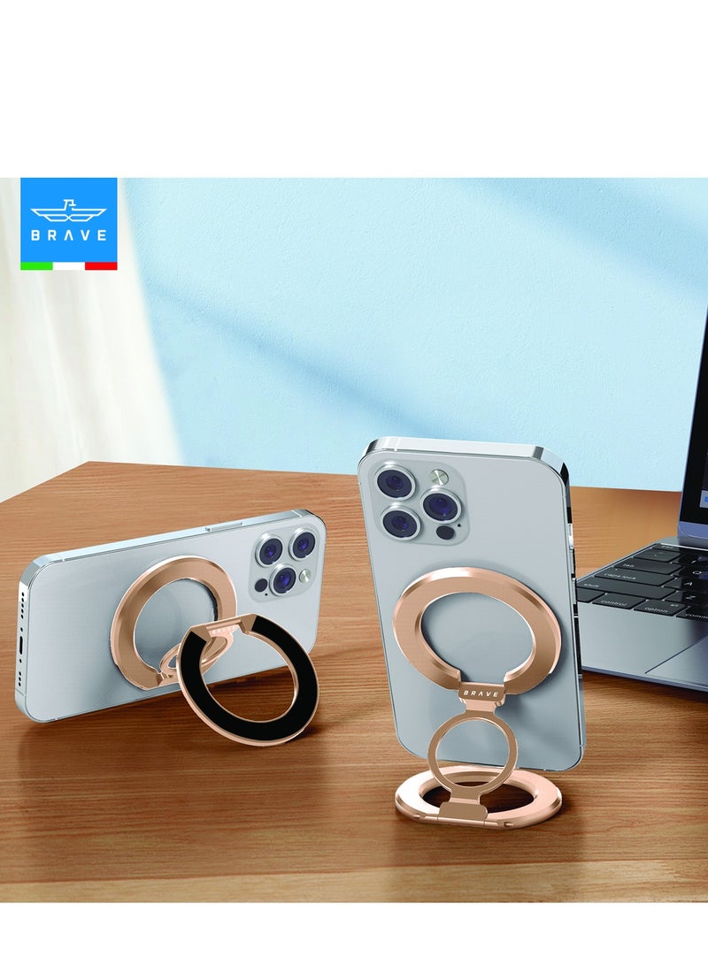Brave 3-in-1 Dual-Sided Foldable Magnetic Phone Holder, Universal Magnetic Phone Stand for iPhone, Samsung, All iOS & Android Devices, Magnetic Ring Holder Compatible with MagSafe and Desk Stand Accessories (Gold) - Image 2