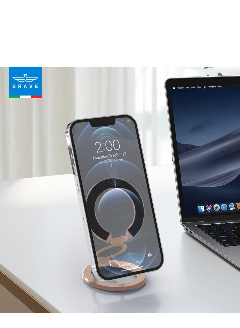Brave 3-in-1 Dual-Sided Foldable Magnetic Phone Holder, Universal Magnetic Phone Stand for iPhone, Samsung, All iOS & Android Devices, Magnetic Ring Holder Compatible with MagSafe and Desk Stand Accessories (Gold) - Image 3