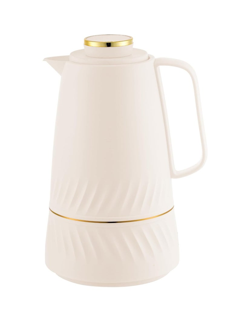 وايندسيرا قارورة بلاستيكية متينة مفرغة من الهواء - زجاج داخلي، مانعة للتسرب - تحافظ على المشروبات ساخنة وباردة لمدة 12 ساعة، ذات جدار مزدوج، تصميم سهل الصب، مثالية للمنزل والمكتب - بيج - 1 لتر (15 × 15 × 25 سم) - Image 1