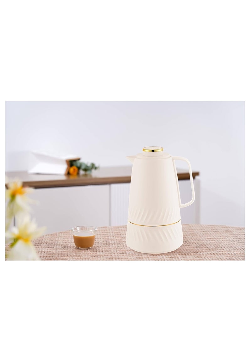 وايندسيرا قارورة بلاستيكية متينة مفرغة من الهواء - زجاج داخلي، مانعة للتسرب - تحافظ على المشروبات ساخنة وباردة لمدة 12 ساعة، ذات جدار مزدوج، تصميم سهل الصب، مثالية للمنزل والمكتب - بيج - 1 لتر (15 × 15 × 25 سم) - Image 2