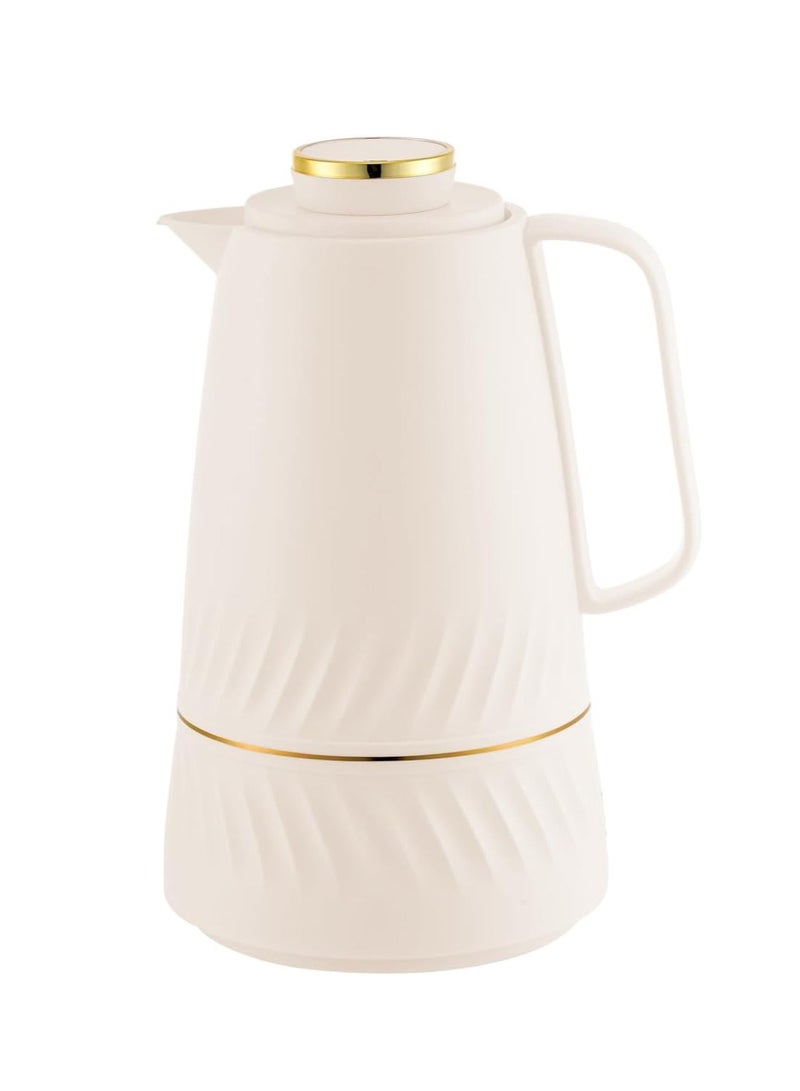 وايندسيرا قارورة بلاستيكية متينة مفرغة من الهواء - زجاج داخلي، مانعة للتسرب - تحافظ على المشروبات ساخنة وباردة لمدة 12 ساعة، ذات جدار مزدوج، تصميم سهل الصب، مثالية للمنزل والمكتب - بيج - 1 لتر (15 × 15 × 25 سم) - Image 3