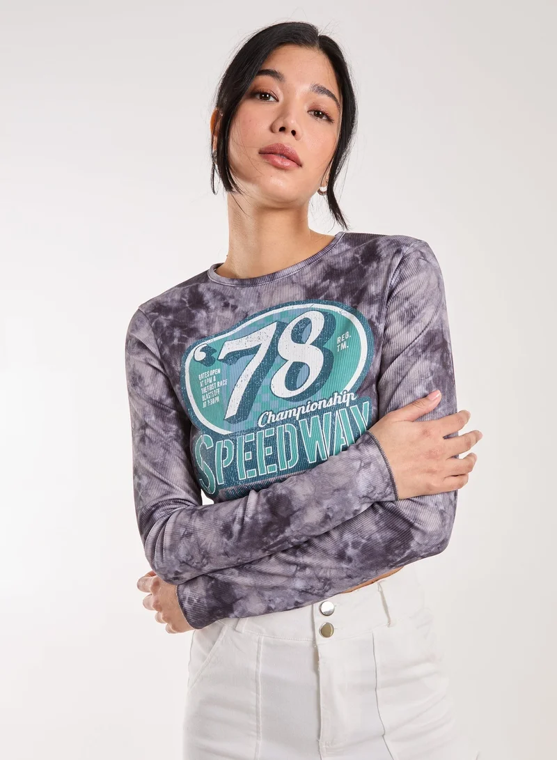 Pink Vanilla Racer Washed Printed Long Sleeve Top