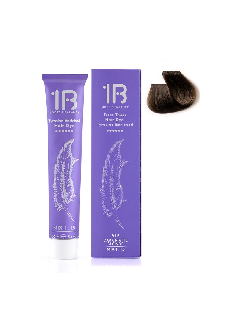 1B Hair Color Cream #6.12 Dark Matte Blonde – Permanent Cool Blonde Hair Dye with Tress Tones Tyrosine Complex | 100ml | Ash-Iridescent Pigment | Long-Lasting Anti-Brass Color for Dark Blonde Hair - Image 2