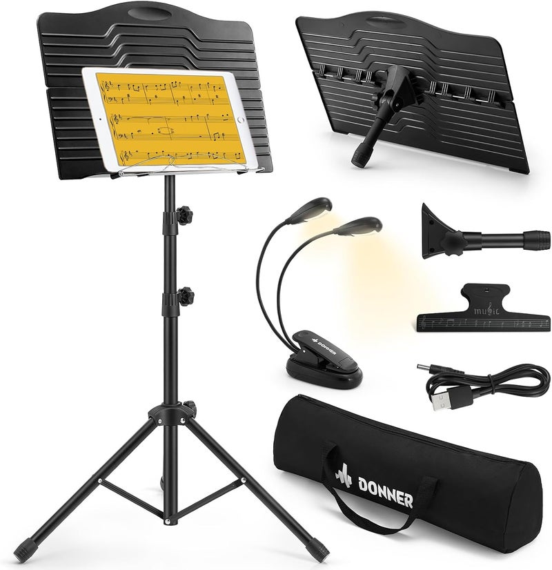 Donner Adjustable Foldable Sheet Music Stand with Carrying Bag and Music Light - Image 1