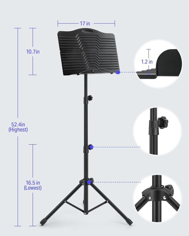 Donner Adjustable Foldable Sheet Music Stand with Carrying Bag and Music Light - Image 5