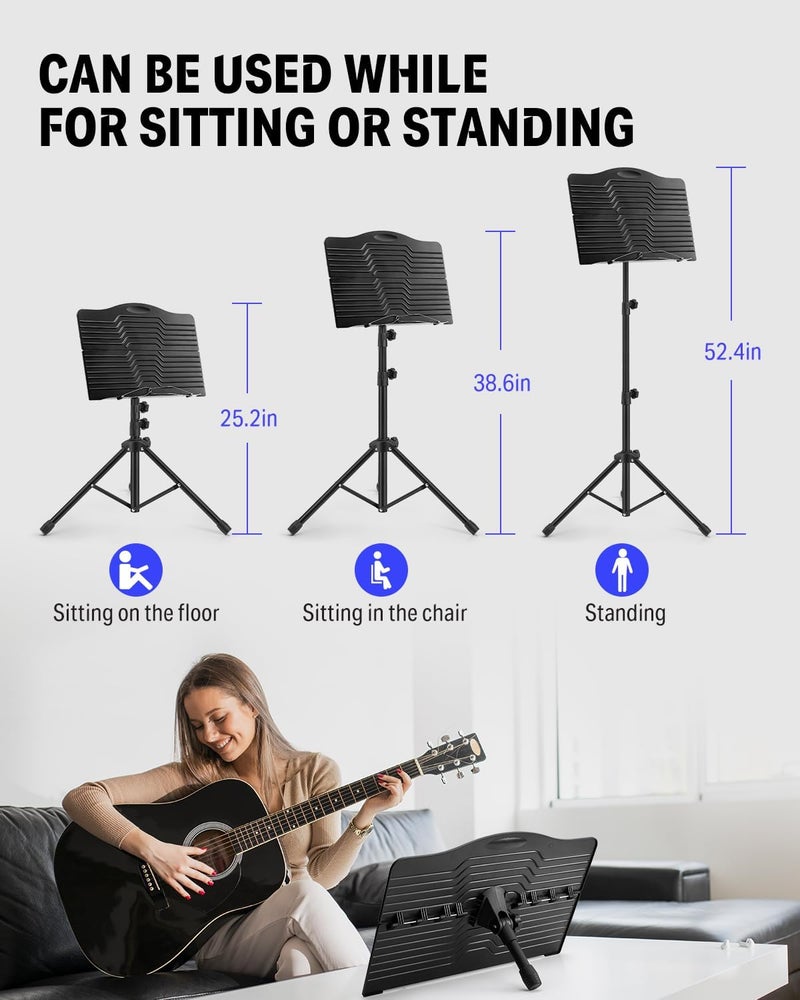Donner Adjustable Foldable Sheet Music Stand with Carrying Bag and Music Light - Image 3