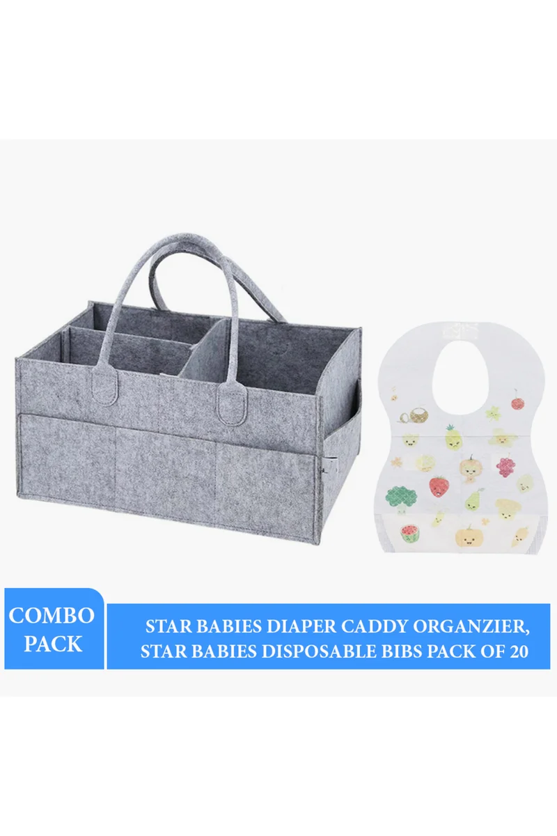 ستار بيبيز Star Babies - Caddy Diaper Bag w/ Disposable Bibs - 20pcs - Grey