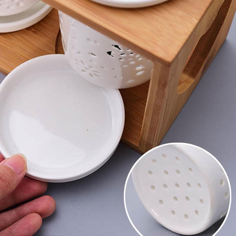 Bamboo Utensil Holder, 3 Pieces Ceramic Flatware Caddy with Drain Tray for Kitchen Counter, Silverware Organizer for Spoon, Fork, and Knife - Image 5