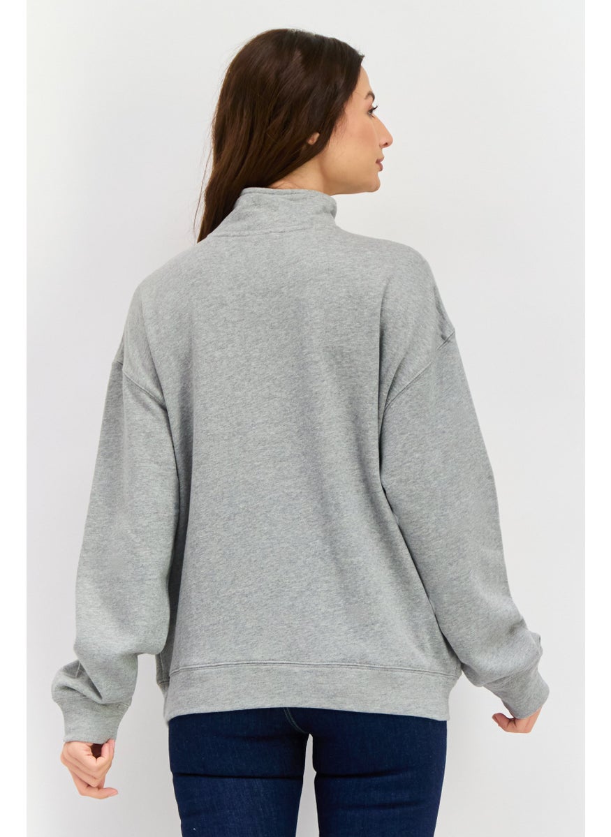 NIA Women Mock Neck Long Sleeves Heather Sweatshirt, Grey  - Image 3