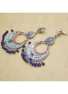 RechicGu Retro Silver Women Indian Earrings Tribal Vintage Crescent Blue Stone Jhumki Jhumka Banjara Kuchi Belly Dance Gypsy Oxidized Earrings  - Image 4