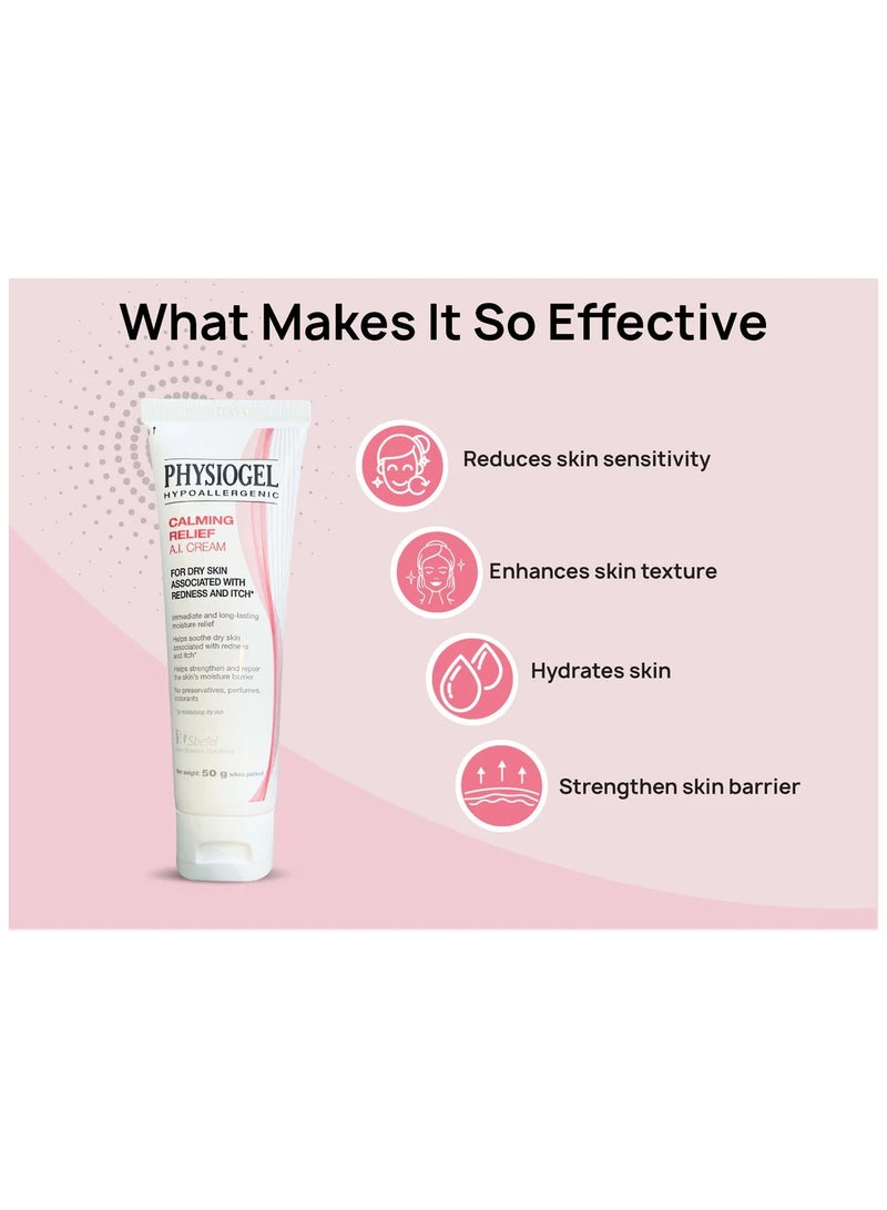 PHYSIOGEL Calming Relief A.I. Cream (For Dry Irritated & Reactive Skin) 50ml - Image 2