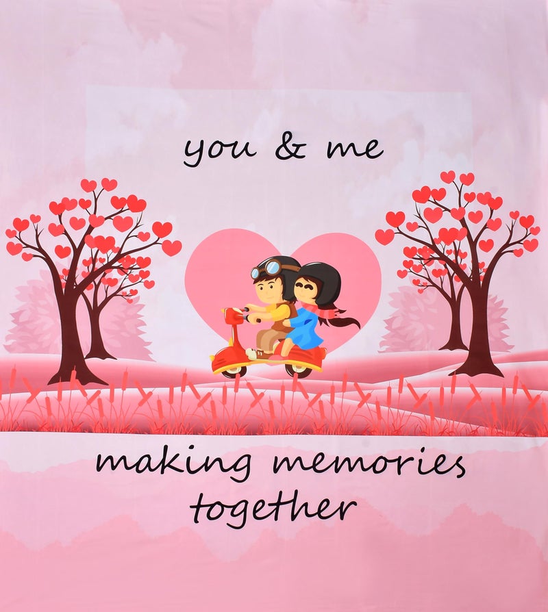 Blenzza Deco™ Glace Cotton 250TC Digital Printed Valentine’s, Anniversary Birthday Day Gifts for Couple Flat Double Bed Sheet with 2 Pillow Cover (You & Me Scootor) (90x100) - Image 2