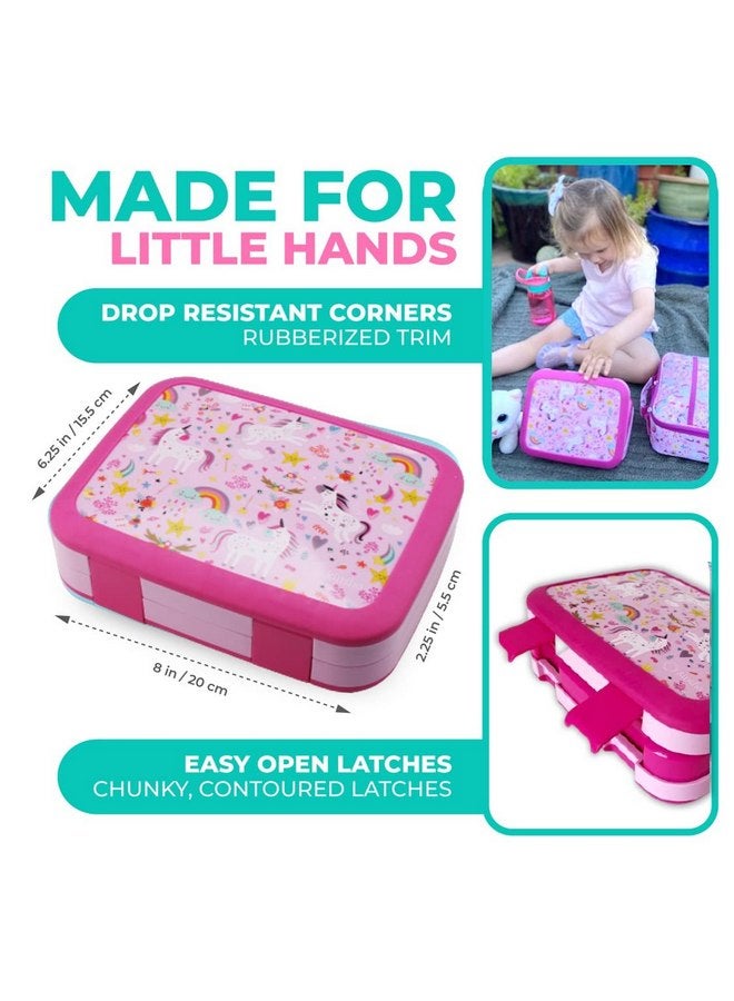 Kinsho kinsho Bento Lunch Box for Kids with Thermal Food Jar for Hot Food Soup, Insulated Lunch Bag and Ice Cold Pack Set, Stainless Steel Lunch Thermal, Container Boxes with 4 Compartments, Pink Unicorn - Image 3