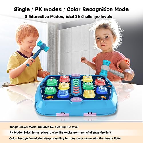 TooLion Whack Game Mole Toys for 3 4 5 6 Year Old Boys Pounding Toys for Age 24 3 Modes Light Interactive Toddlers Toy with 2 Hammer Baby Toy Gifts for Early Learning Birthday Gift for Toddler Boy Girl - Image 5