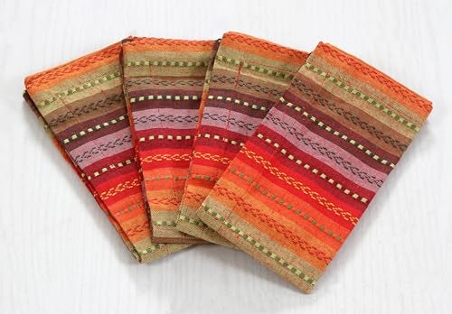 ACCENTHOME 100% Cotton Salsa Stripe Napkin Set of 12 18x18 inch Red/Rust Multicolour Dinner Napkins - Washable Soft Premium Hotel Quality Reusable Perfect Table Linen for Family Dinners Weddings - Image 5