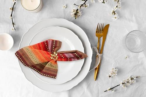 ACCENTHOME 100% Cotton Salsa Stripe Napkin Set of 12 18x18 inch Red/Rust Multicolour Dinner Napkins - Washable Soft Premium Hotel Quality Reusable Perfect Table Linen for Family Dinners Weddings - Image 3