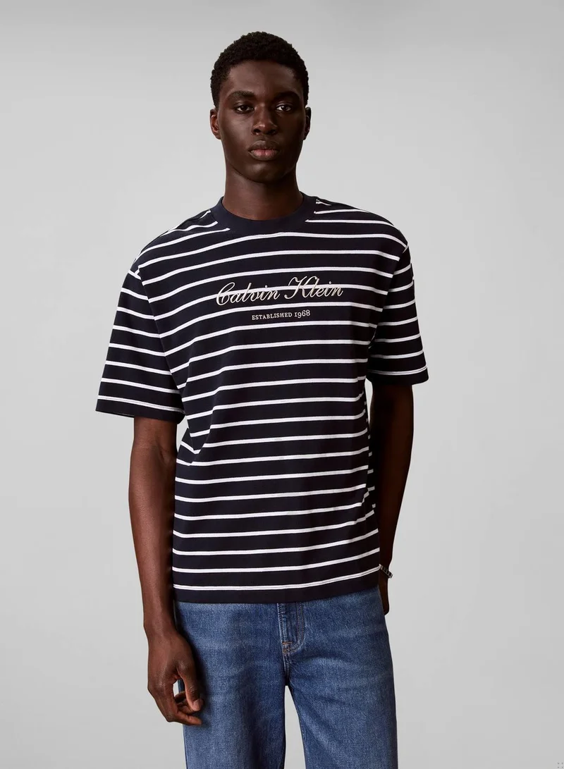 Relaxed Cotton Piqué Stripe T-Shirt