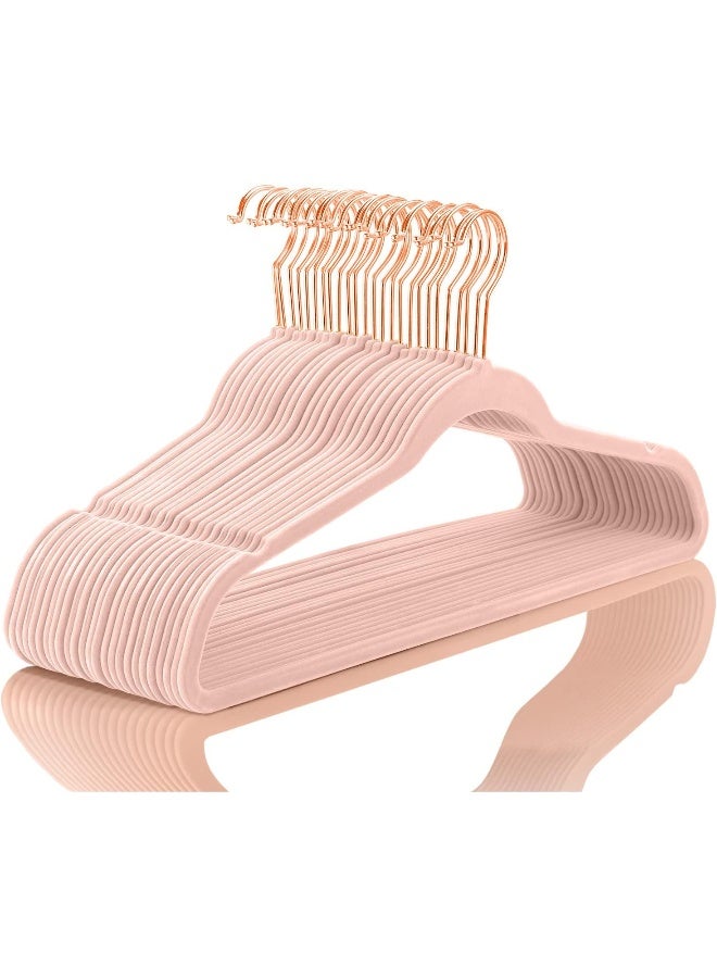 MIZGI Premium Velvet Hangers (Pack of 30) Heavyweight - Non Slip - Velvet Suit Hangers Blush Pink - Copper/Rose Gold Hooks, Space Saving Clothes Hangers - Image 1