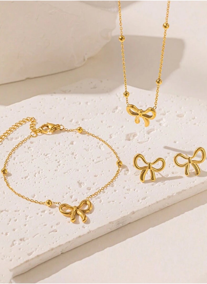 JewelryPalace Gold Plated Stainless Steel Women's Necklace and Bracelets And Earrings Accessories Set  - Image 1